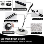 WillingHeart 15° Curved Car Wash Brush with Long Handle 43" Microfiber Cleaning Mop Telescopic Extension Pole for Caravan RV Truck Auto SUV Wheel Boat Exterior 2 in1 Carwash Duster Scratch Free, White