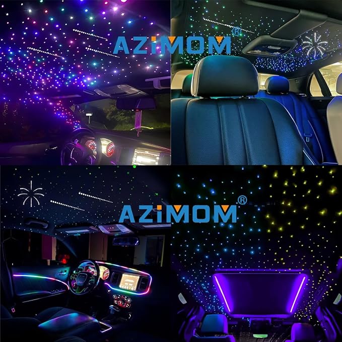 AZIMOM Dual Color 1000pcs 0.03in 13.1ft Twinkle Fiber Optic Starlight Headliner+ Pure White Meteor 240pcs Shooting Star, Sound Mode APP& Remote Control 2 in 1Starlight Meteor Kits Car Home Ceiling