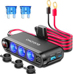 EUGIZMO 12V Cigarette Lighter Socket Splitter, 200W 3 Socket Multi Port Car Cigarette Lighter Adapter Plug Splitter USB Charger Auxiliary 12 Volt Power Outlet with Eyelet Terminal