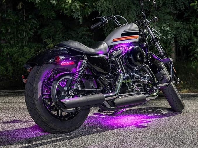 iJDMTOY 4pc Motorcycle Underglow LED Strip Light Kit RGB Neon Accent Night Riding Light Ground Effect Atmosphere Lighting Kit for Motorbike Trikes Golf Carts ATVs UTVs Decoration
