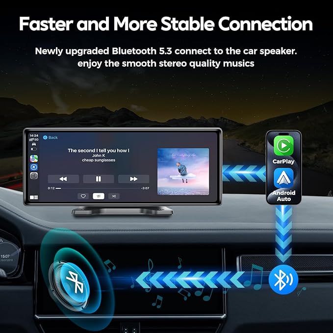 JATAZA 10.26" Wireless Apple Carplay Screen for Car, Secure Strong Bracket, Portable Apple CarPlay& Android Auto Car Stereo with GPS Navigation, Bluetooth, Mirror Link, Voice Control,Fits All Vehicles