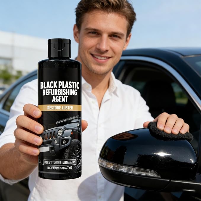 Car Black Trim Restorer, Sturdy Protective Formula, 100ml, Interior Trim Polish, Dashboard Shine Restorer, Long-Lasting Shine With Gloves And Sponge, For Dashboards, Panels, Bumpers, Or Other Interior