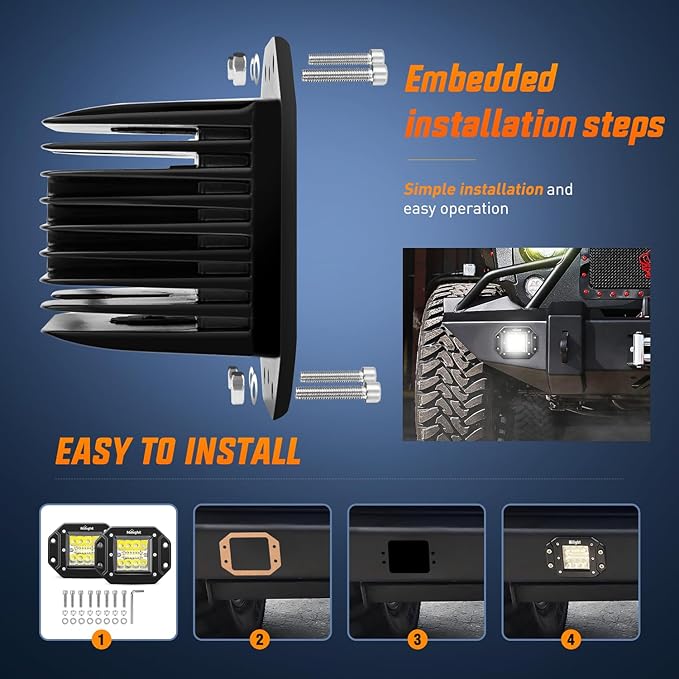 Nilight 2PCS 42W LED Flush Mount Light Pods Upgraded Spot Flood Combo Beam 12V 5Pin Rocker Switch Wiring Harness Kit-2 Leads, 2 Years Warranty (ZH044)