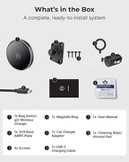 MagSwitch Qi2 Magsafe Car Mount Charger - Magnetic Cell Phone Holder with AMPS Plate Mount, 15W Fast Charger with a Built in On/Off Switch for Charging, Compatible with iPhone & Samsung