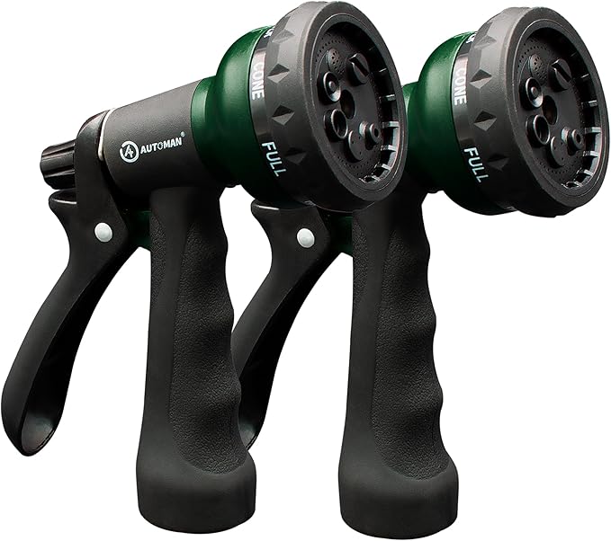 AUTOMAN Garden Hose Nozzle 2PK, ABS Water Spray Nozzle with 7 Adjustable Patterns, Slip Resistant for Watering Plants, Lawn, Garden, Washing Cars, Cleaning, Showering Pets & Outdoor Fun