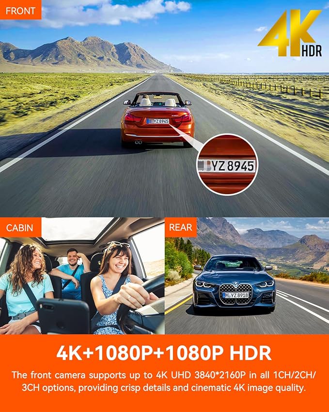 Vantrue N4 Pro 4K 3 Channel Dash Cam,STARVIS 2 IMX678 x PlatePix™ x HDR Night Vision, 4K+1080P+1080P Front Inside and Rear Dash Camera, Voice Control, WiFi, GPS (Renewed)