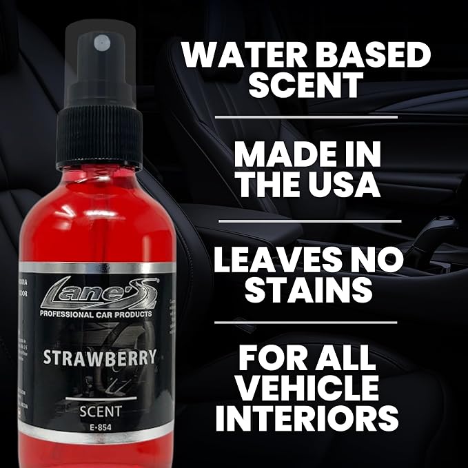 Lane's Premium Car Air Fresheners - Strawberry Scent Water Based - 4oz Eliminate Bad Odors of Pet & Food From Car Interior Leather, Carpet, Upholstery Great For Cars, Trucks, SUVs, RVs & More