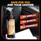Leather Couch Cleaner - pH Neutral, Non-Toxic & Non-Greasy - Gently Removes Stains & Restores Natural Look - Safe for Car Leather Seats, Interior & Upholstery, Furniture & Sofa - 18 fl. Oz with towel