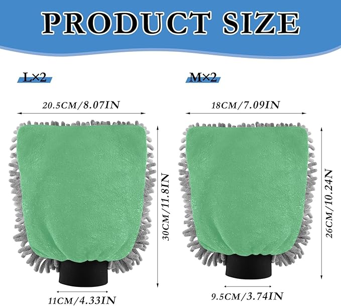 Qilmy Green Microfiber Chenille Car Wash Sponge Scratch Free Car Wash Mitt Absorbent Mitt Sponge for Trucks SUVs Car Washing Home Cleaning, Large