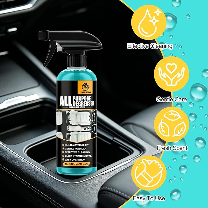 2Pcs All Purpose Degreaser for Car and House, Lemon Scent Mulit Heavy-Duty Cleaning Spray, Car and House Multi-purpose Cleaning Spray, Quick Stain Removal For Cars Kitchen Bathroom