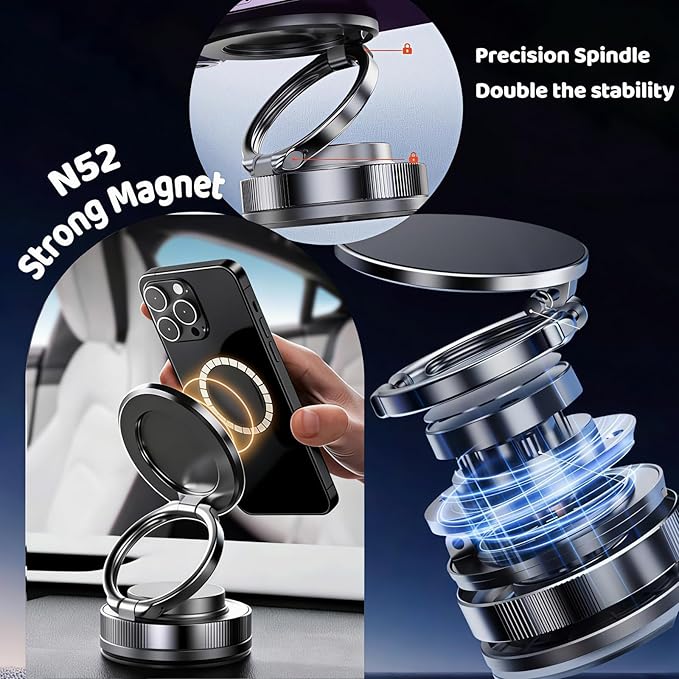 Upewefi 2026 Upgraded Car Phone Holder for Mag Safe, 3500gf Strongest Magnetic, 360° Adjustable Car Phone Holder, Phone Holders for Your Car (1pcs-Ring Shaped Black)