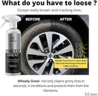 Wheely Great Tire Dressing Spray - Protects Rubber from U.V. Rays - Rubber Tire Conditioner So It Won't Dry Out and Crack - Keeps Tires Black, Not Shiny - Removes Brown Film from Sidewalls