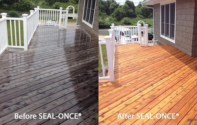Seal-Once Nano+Poly Penetrating Wood Sealer with Polyurethane - Premium Waterproof Sealant -2 Gallon & Light Brown