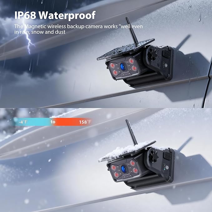 Magnetic Solar Wireless Backup Camera System, HD 1080P 7" Monitor with Rear View Camera for RV/Trailer/Fifth Wheels/Camper, Night Vision, Portable Rechargeable Battery, Loop Recording-ZEROXCLUB BS701