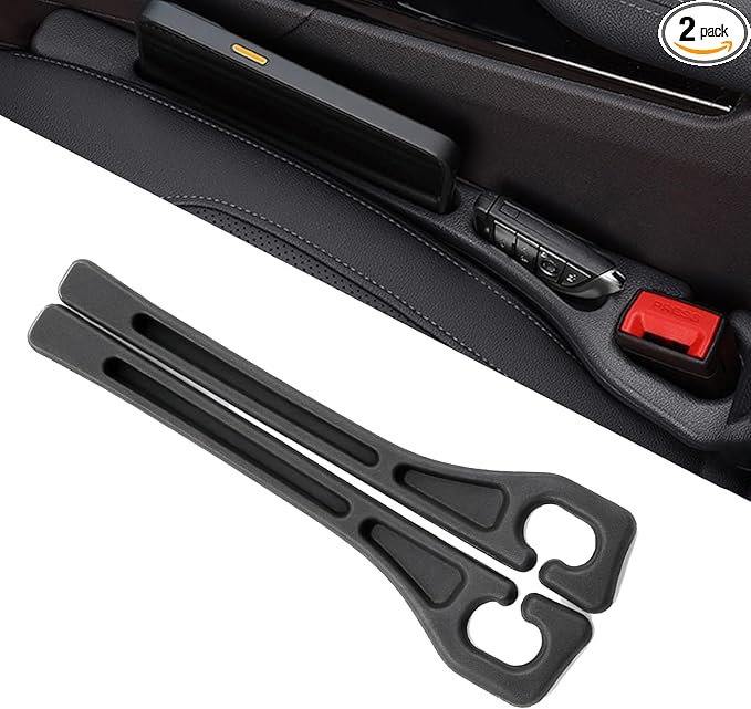 Car Seat Gap Filler, 2 Pack Universal Seat Gap Filler Strip with Seatbelt Slot, Anti-Drop Pad & Car Organizer for The Gap Between Seat and Console, Stop Items from Falling - Black