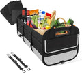 povtii Large Organizer for Car, 95L Stretchable Storage Trunk Organizer with Divided Compartments, Fixed Big Trunk Organizer with Handles & Adjustable Straps, Car Accessories (Black & Gray)