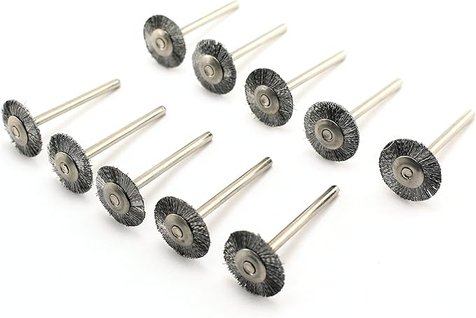 TMAX 10 pc Carbon Steel Bristle 3/4 Inch Flat Wire Brush with 1/8 Inch Shank for Dremel and Other Rotary Tools on Rust Removal, Corrosion and Scrub Surfaces
