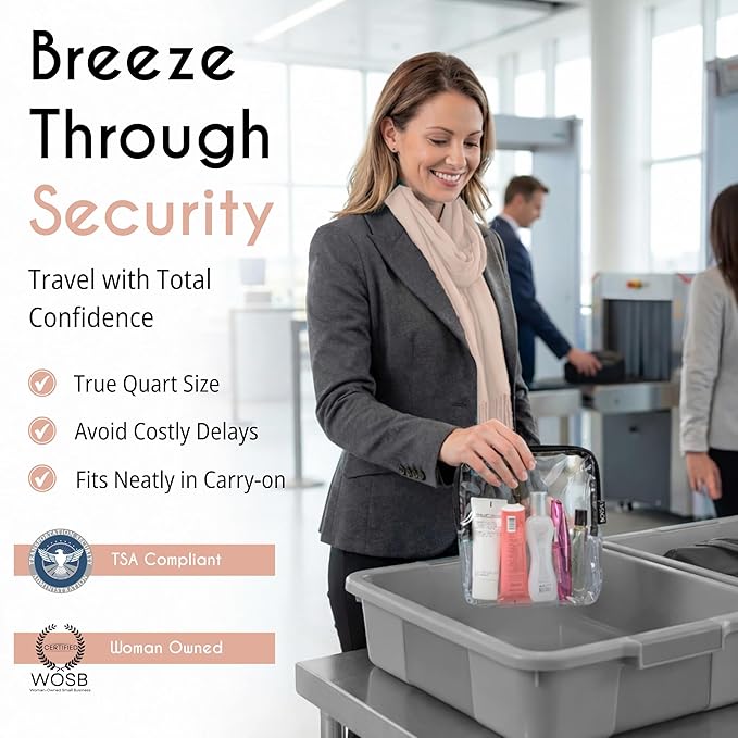 BORSALI TSA Approved Toiletry Bag - Clear Quart Size for 3-1-1 LIquids for Carry On Travel - Toiletries Organizer - Cosmetic Pouch with Zipper - Travel Accessories - Gray