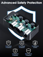 8 in 1 Cigarette Lighter Splitter, 120W Car Charger Adapter with PD 30W Type-C & QC3.0, 3-Socket Car Outlet with 5 USB Ports, LED Voltmeter, Independent Switches, 12V/24V Multi-Port Charger