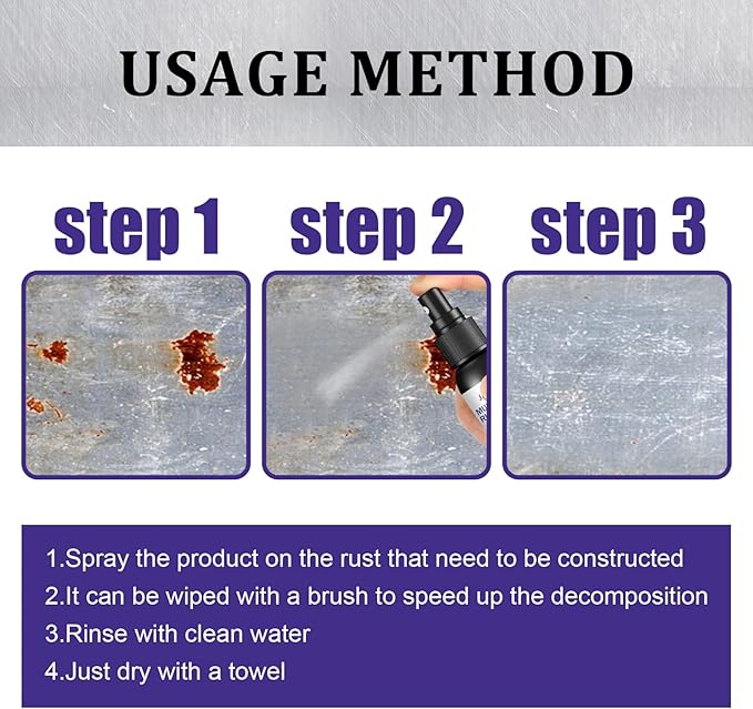 Multipurpose Rust Remover Spray, Rust Stain Powder Eraser for Cast Iron, Treatment for Metal, Iron Remover Car Detailing, Car Maintenance Cleaning Dissolver (4)