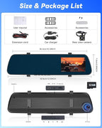 4 inch Mirror Dash Cam,1080P Rear View Mirror Camera for Cars,Dual Dash Cameras Front and Rear HD Night Vision,24H Parking Monitoring,Loop Recording, Motion Detection,Reversing Assistance,32GB TF Card