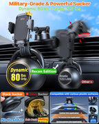 HTU 2026 Upgraded [True Military-Grade] Car Phone Holder【Safety Certs & No Smell】 Cell Phone Holder for Car Mount for Dashboard Windshield Air Vent Long Arm Thick Case,Black