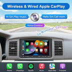Double Din Car Stereo Radio Wireless CarPlay Wireless Android Auto, 7in Touchscreen Car Audio Receiver with Bluetooth,Rearview Camera,AM/FM, GPS Navigation,Mirror Link,Subwoofer,USB/AUX/SWC