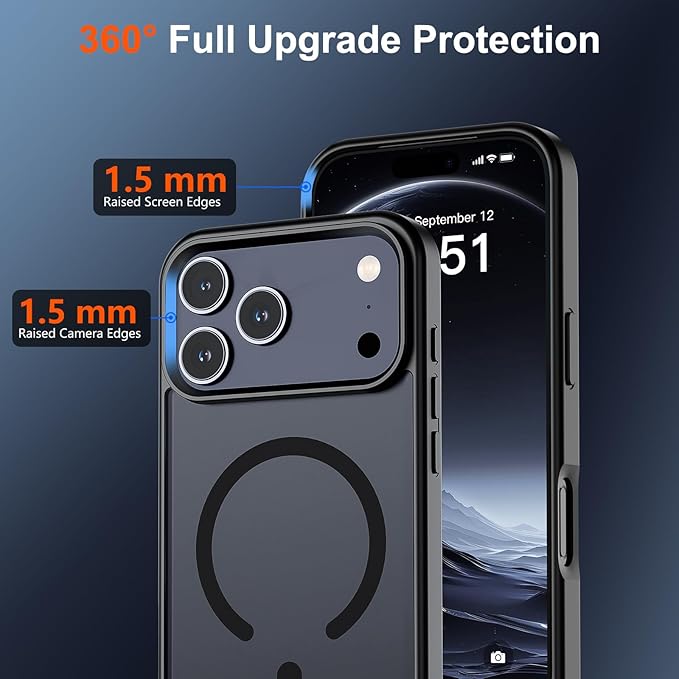 SUPFINE Magnetic for iPhone 17 Pro Case (Compatible with MagSafe)(Military Grade Drop Protection) Translucent Matte Shockproof with Anti-Fingerprint Phone Cover,Black