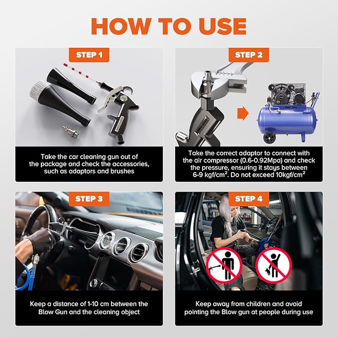 Tornado Car Cleaning Gun Interior Dryer Air Blow Gun, Automotive Tool Car Detailing Supplies High Pressure Air Gun, Car Detailing Cleaner Kit for Car Quickly Blasts Dirt and Dust Works with Air