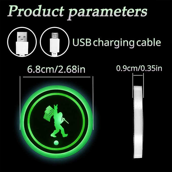 Bigfoot LED Cup Holder Lights for Car,2Pcs LED Light Up Cup Holder Coasters with 7 Colors 3 Modes,Waterproof Interior Atmosphere Lamp,Car Decor Accessories Big Foot Sasquatch Gifts for Women Men