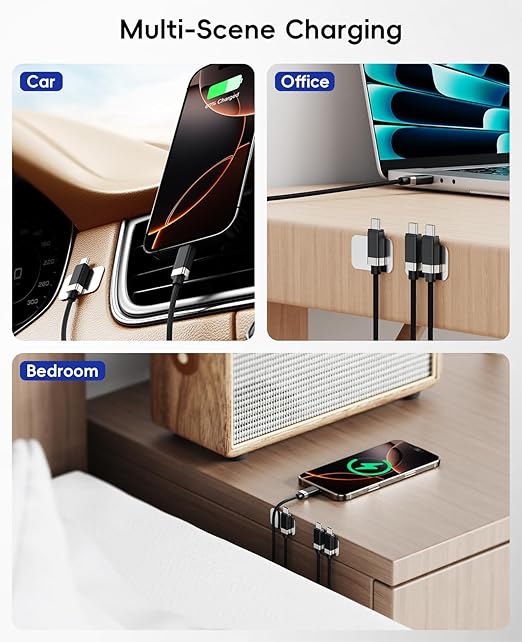 Magtame 2Pack USB C to USB C Cable 5FT, StayCable 60W Fast Charging Type-C Cable with Anti-Drop Magnetic Holder for Bedside, Desk, Car, Compatible with iPhone 17/16, Laptop