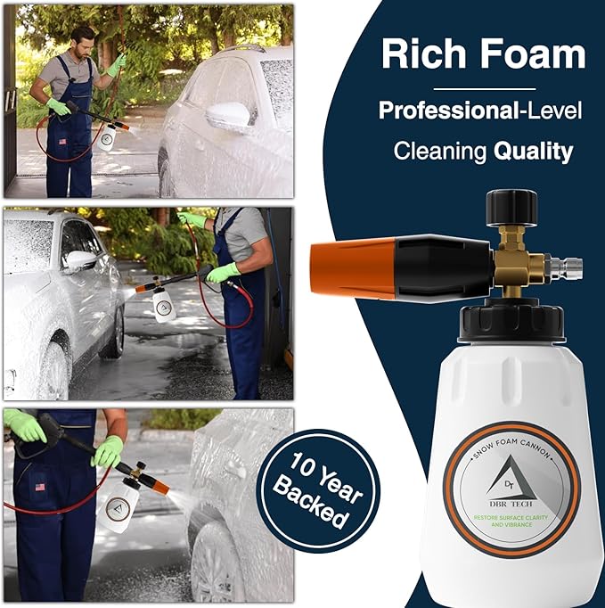DBR Tech® Foam Cannon for Pressure Washer | Pro-Grade, 1.1mm Orifice, 1000-4000 PSI, Orange