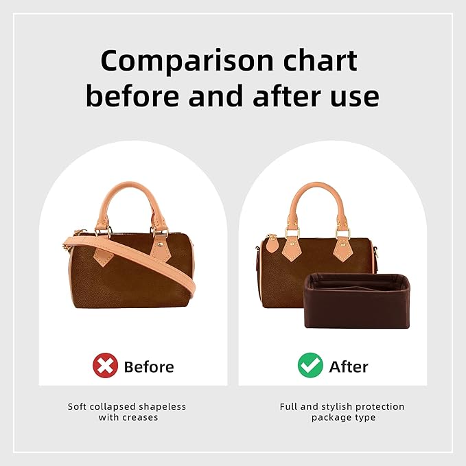 DGAZ Silk Purse Organizer Insert Fits LV Speedy 16/20/25/30/35/45 bags，Silky Smooth Bag Organizer，Luxury Handbag & Tote Shaper（Global Brown，New nano 16）