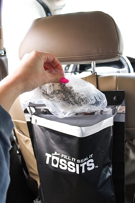 Tossits Recycled Disposable Car Trash Bags – Leakproof, Smell Proof Hanging Garbage Bags for Car, Truck, SUV, RV & Vehicle – Black, 21 Count Disposable Automotive Trash Bags