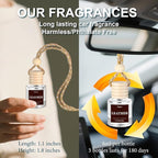 Hanging Car Air Freshener (Pack of 3) : Luxury Car Perfume for Women Men | Cute & Wooden Lid Reusable Bottle with 45+ Days Long-Lasting Scent for Auto Interio, Leather