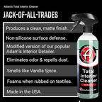Adam's Polishes Total Interior Cleaner & Protectant, Quick Detailer & SiO2 Protection, Ceramic Infused, Anti-Static, OEM Finish, For Leather, Vinyl, Plastics, Glass & More