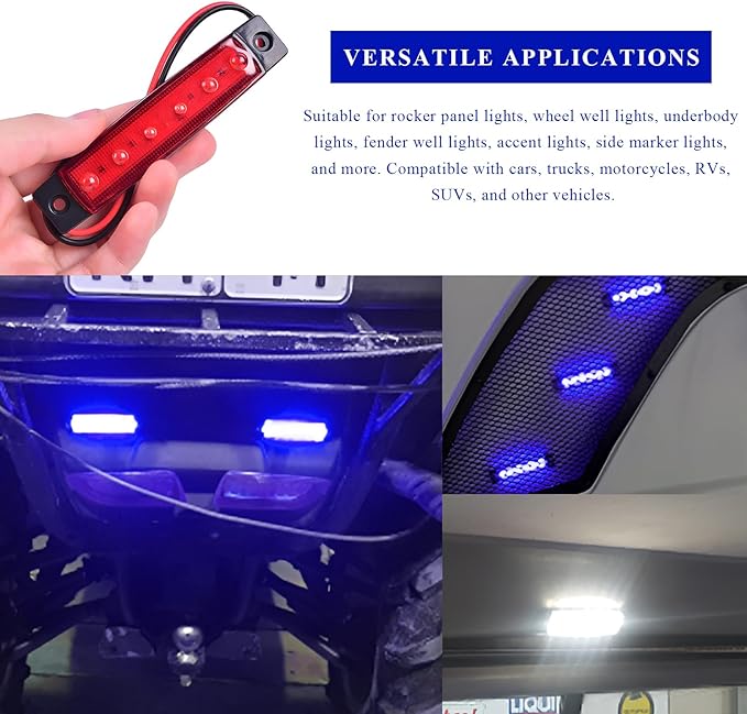 Sun Walker 8 PCS LED Rock Strip Lights, 3.77 Inch Waterproof 6 LED Car Side Marker Clearance Lamps, Wheel Fender Well Lighting Kits Exterior Underglows for Car Truck Trailer (Blue)