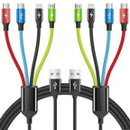 Cruise Essentials 2026 4 in 1 Multi Charging Cable [2Pack 5FT], Tangle Free USB C Car Charger Cable Nylon Braided with 2 USB-C/IP/Micro, Travel Charging Cords for iPhone Android iPad and More
