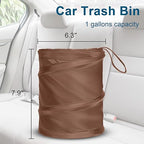 Car Trash Can, 2 Packs Mini Collapsible Car Trash Bin for Front Back Seat, Pop up Car Garbage Can, Portable Car Trash Bag Hanging for Vehicle SUV Rv Truck Accessories Interior, Brown