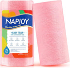 Napjoy Microfiber Cleaning Cloth Roll, 75PK Easy Tear Away Reusable Paper Towels, 12" x 12", Lint-Free and Scratch-Free with Patented Fiber Technology Microfiber Towel Roll, Pink