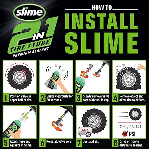 Slime 10193 Tire and Tube Sealant Puncture Repair Sealant, 2-in-1, Premium, Prevent and Repair, Suitable for Non-Highway Tires and Tubes, Non-Toxic, Eco-Friendly, 16oz Bottle