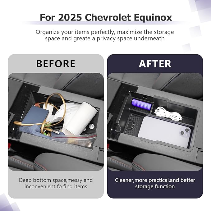 LUWU 2025 2026 Equinox Center Console Organizer Compatible with 2025 2026 Equinox Accessories Under Console Tray Armrest Console Organizer Equinox 2026 Accessories 2Pack (Not for EV Model)