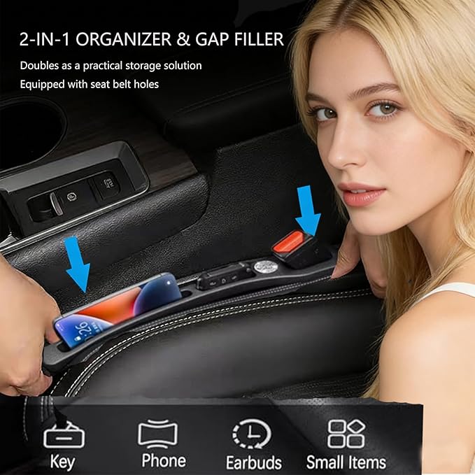 YANTING Car Seat Gap Filler 2 Pack - No Drop Seat Guard, Universal Car Seat Gap Plug with Storage Slot, Durable Non-Slip Material, Anti-Drop Gap Filler for Cars, Trucks & SUV (Black)