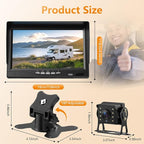 7" 1080P Wired Truck Backup Camera System, IP68 Waterproof Rear View Camera with Wide Angle View, Night Vision Reverse Camera for RV Trailer 12V-24V