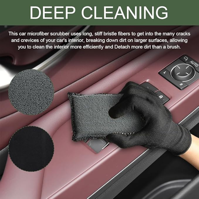 2PCS Car Interior Scrubbing Sponge, Scrub Pads Car Detailing, 5.9'' x 3.5'' Microfiber Auto Interior Cleaning Scrub Applicator, Auto Wash Sponge Pad for Vehicles Leather Plastic (Gray Black)