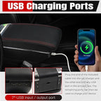 Center Console Armrest Compatible with Mini Cooper Coupe R50 R52 R53 R56 R57 R58 F55 F56 F57 Countryman with 7 USB Port Cup Holder Double Layer Organizer Storage Box (Black with Red Line)