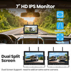 Magnetic Solar Wireless Backup Camera for Trailer: No Wiring Quick Install 7" HD 2-Split Monitor Rechargeable Battery IP68 Rearview Camera System for RV Truck Camper Horse Trailer Camera