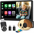 Cabin Care 1080P Baby Car Camera with Wireless CarPlay Adapter for iPhone Only, Real-Time Rear Seat Monitor, 150° Wide-Angle, IR Night Vision, Works with Factory Wired CarPlay (Dog)