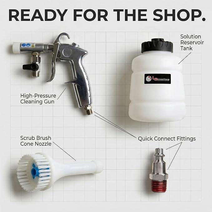 LE LEMATEC Car Foam Cleaning Gun with Brush - High-Pressure Tool for Interior Detailing | Professional Car Wash Equipment for Upholstery, Carpet & Surface Cleaning (LE-WT-0100US)