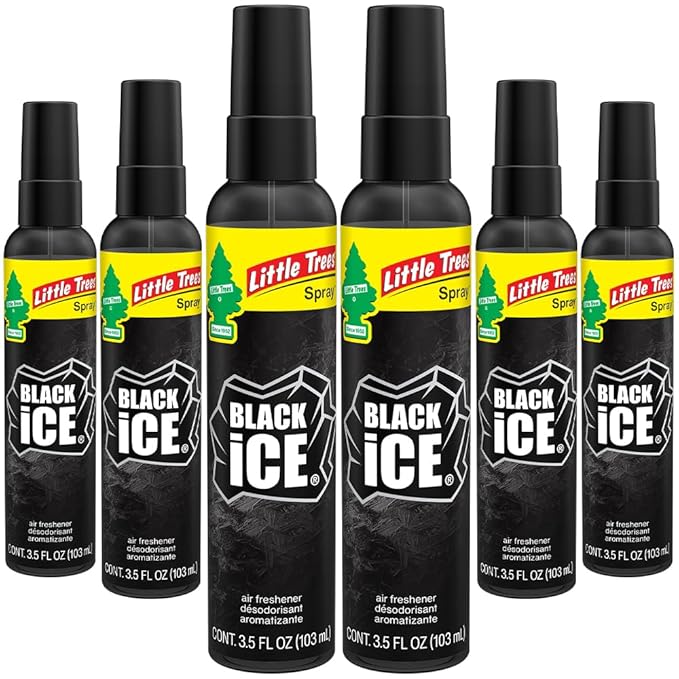 LITTLE TREES Car Air Freshener | Spray Provides a Long-Lasting Scent for Auto or Home | On-the-go Freshness | Black Ice, 6 Air Fresheners